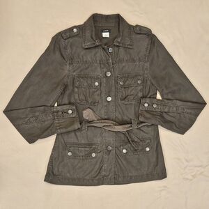 J Crew Olive Green Silk Blend‎ Military Belted Lightweight Jacket Size Small